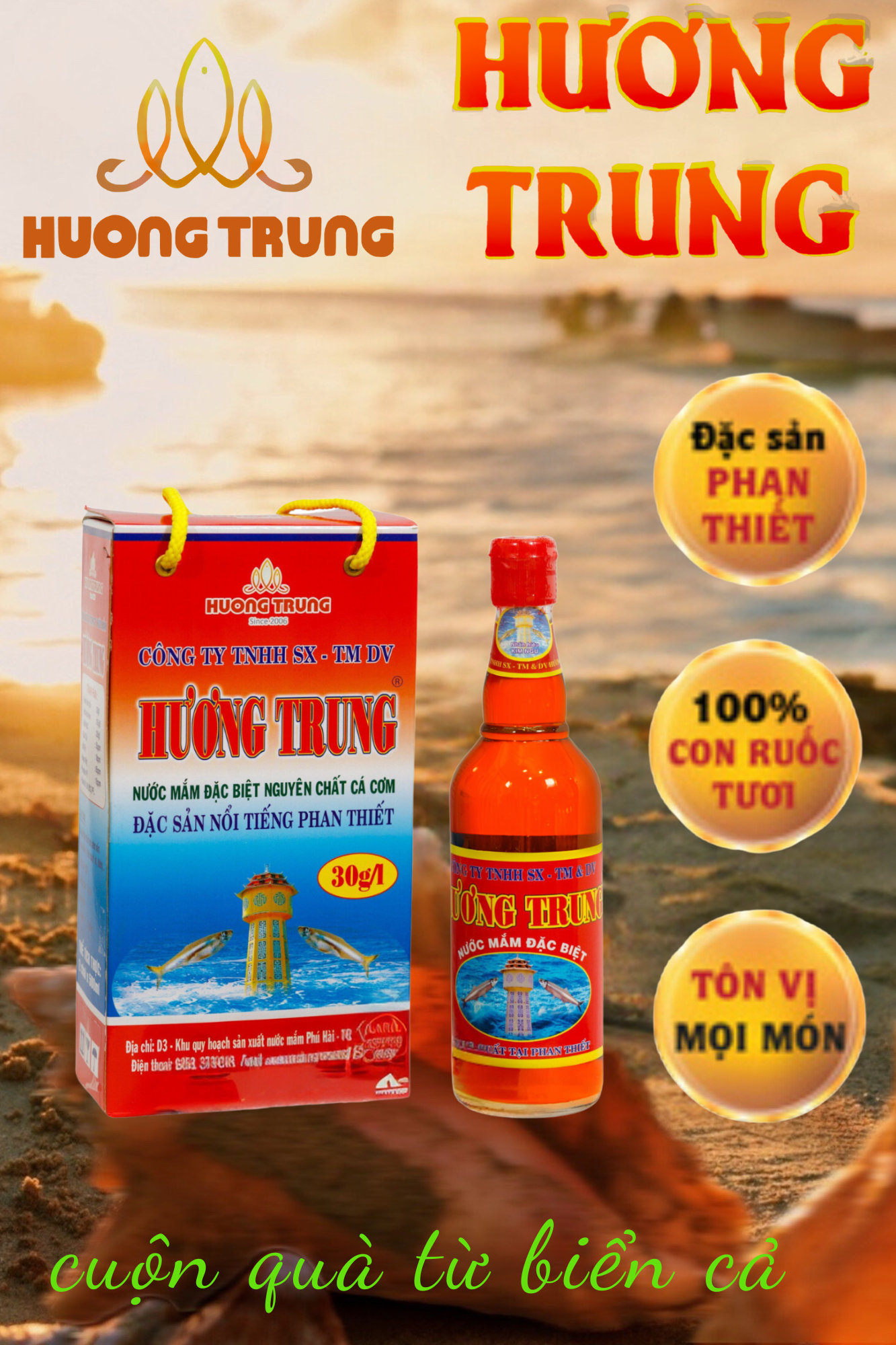 Nước Mắm Hương Trung 500ml, 02 chai thủy tinh